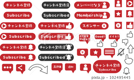subscribeや評価コメントなどのアイコンイラストセット 102495445