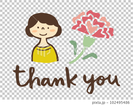 Cute mother, carnation and Thankyou letter / hand-drawn illustration material 102495486