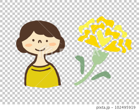 Cute mother and carnation / hand-drawn illustration material 102495919