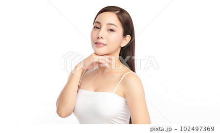 Beautiful young asian woman with clean fresh skin on white background, Face care, Facial treatment, Cosmetology, beauty and spa, Asian women portrait. Beautiful young asian woman with clean fresh skin on white background, Face care, Facial treatment, Cosmetology, beauty and spa, Asian women portrait. 102497369