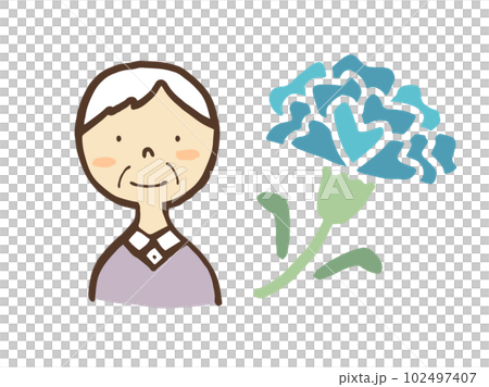かわいいおじいさんとカーネーション/手描きイラスト素材 かわいいおじいさんとカーネーション/手描きイラスト素材 102497407