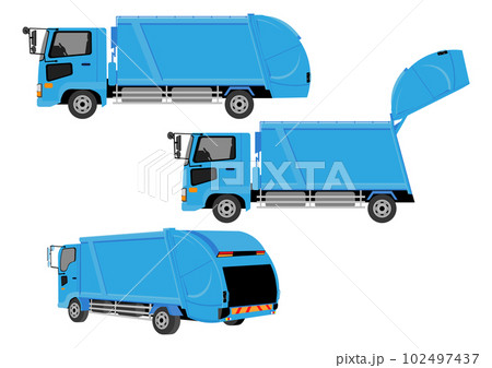 ゴミ収集をするパッカー車のイラストセット ゴミ収集をするパッカー車のイラストセット 102497437