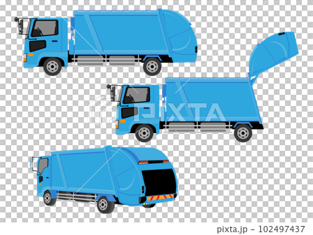 ゴミ収集をするパッカー車のイラストセット ゴミ収集をするパッカー車のイラストセット 102497437