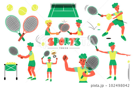 シンプルでおしゃれな男性テニスプレーヤーのベクター人物イラストセット_フィットネス・スポーツ素材 102498042