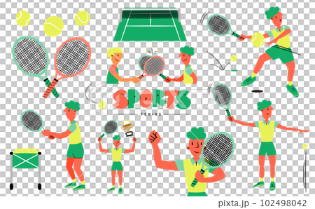 シンプルでおしゃれな男性テニスプレーヤーのベクター人物イラストセット_フィットネス・スポーツ素材 102498042