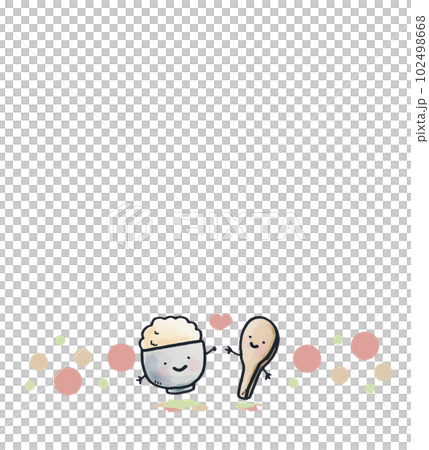 山盛りご飯茶碗としゃもじのかわいいイラストフレーム下のみ 102498668