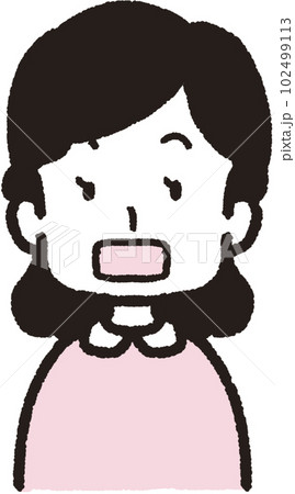 正面を向いて四角く口を大きく開けている女性の上半身イラスト 102499113