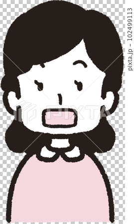 正面を向いて四角く口を大きく開けている女性の上半身イラスト 102499113