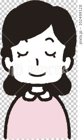 Upper body illustration of a woman facing the front and closing her eyes and mouth Upper body illustration of a woman facing the front and closing her eyes and mouth 102499128