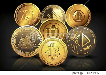 黄金のデジタル通貨のイメージイラスト　AI画像 102499705