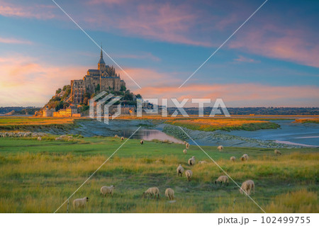 Famous Le Mont Saint-Michel tidal island in Normandy, France Famous Le Mont Saint-Michel tidal island in Normandy, France 102499755