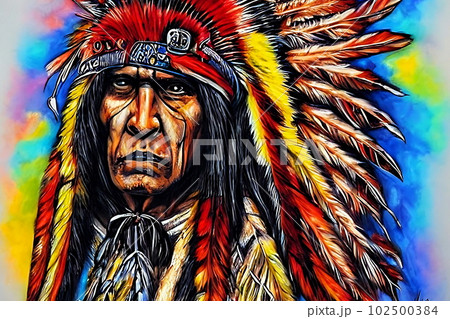 American Indian chief, portrait in color. 102500384