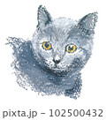 グレーの子猫　手描きオイルパステル 102500432