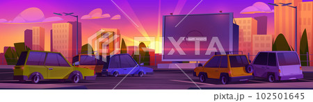 Drive-in cinema with car on sunset cartoon vector Drive-in cinema with car on sunset cartoon vector 102501645