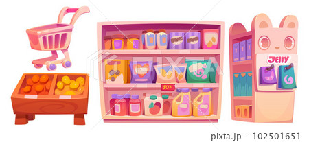 Grocery store with cute shelf in kawaii style 102501651