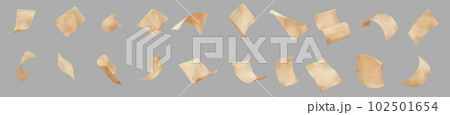 Realistic set of craft paper sheet falling down Realistic set of craft paper sheet falling down 102501654