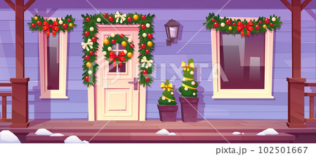 Cartoon house porch with Christmas decoration 102501667