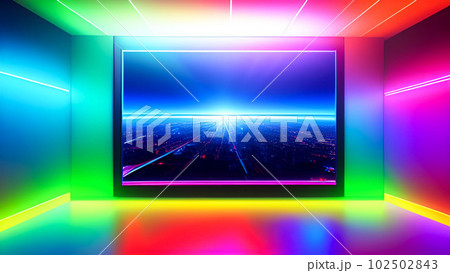 ネオンカラー, ネオン, 虹色, 近未来, テクノロジー, サイバー, 背景, 壁紙, グラデーショ 102502843