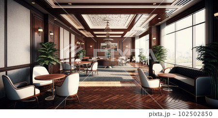 Large reception area lobby of a luxury hotel design 102502850