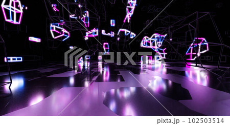 Photo of a neon-lit room with vibrant and colorful lights 3d render illustration 102503514