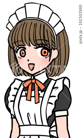 オレンジの胸のリボンをつけた茶髪のメイド オレンジの胸のリボンをつけた茶髪のメイド 102503980