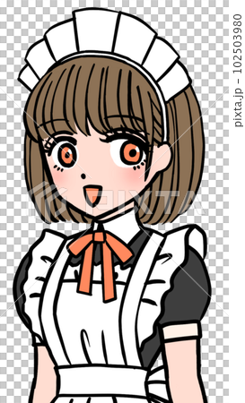 オレンジの胸のリボンをつけた茶髪のメイド オレンジの胸のリボンをつけた茶髪のメイド 102503980