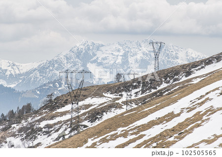 High voltage line in the mountains 102505565