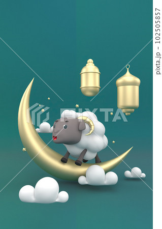 Eid al-Adha official holidays which are celebrated within Islam. 3d illustration of Eid al-Adha Eid al-Adha official holidays which are celebrated within Islam. 3d illustration of Eid al-Adha 102505857