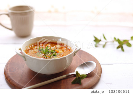 レンズ豆と野菜のミネストローネ風スープ レンズ豆と野菜のミネストローネ風スープ 102506611