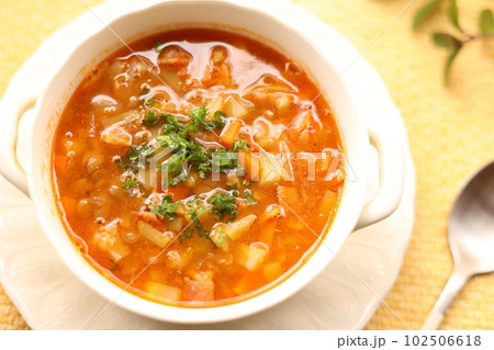 レンズ豆と野菜のミネストローネ風スープ 102506618