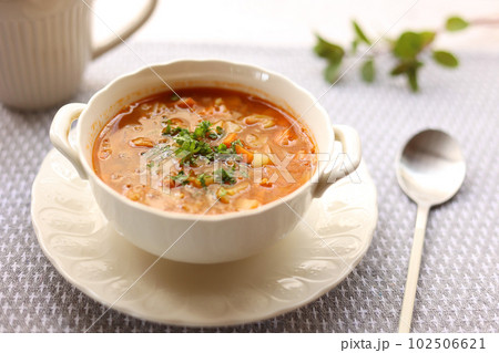 レンズ豆と野菜のミネストローネ風スープ レンズ豆と野菜のミネストローネ風スープ 102506621