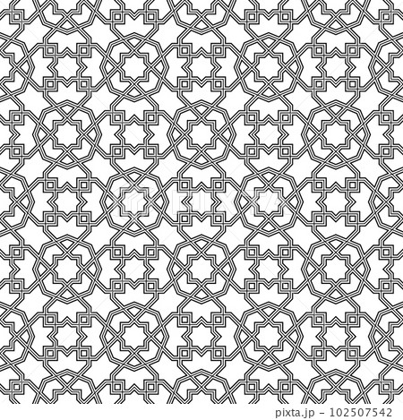 Seamless geometric ornament based on traditional islamic art. Black and white. 102507542