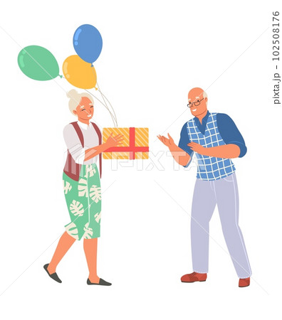 Elderly Woman Giving Gift For Senior Man Vector... - Stock Illustration  [102508176] - Pixta