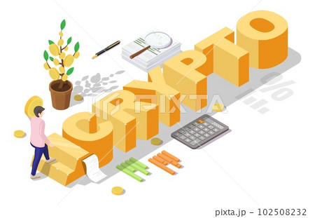 Crypto investment vector illustration businessman trader buy or sell cryptocurrency 102508232