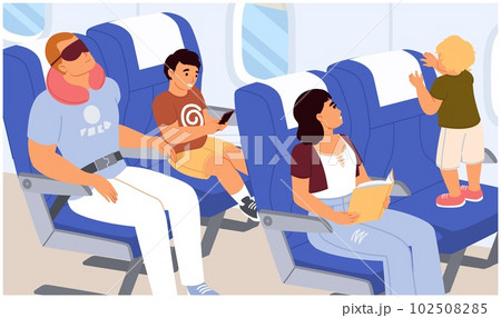 Vector flight passengers with children in plane illustration 102508285