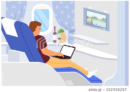 Vector man vip passenger of business class inside airplane Vector man vip passenger of business class inside airplane 102508287