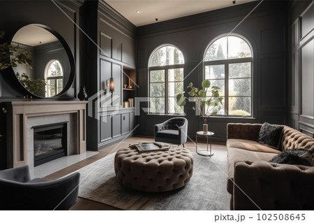 English interior bright living room fireplace furnished living room with traditional gilt furniture 102508645