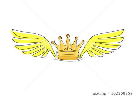 Continuous one line drawing crown with wings.のイラスト素材
