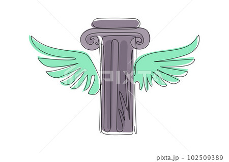 Single one line drawing pillar wing flat logo template ready for use, suitable for law symbol, justice icon, building construction, old architecture, university. Continuous line draw design vector 102509389