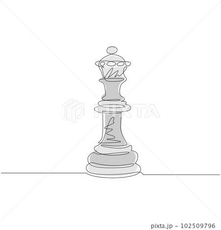 Single continuous line drawing chess queen logo isolated on white background. Chess logo for web site, app, print presentation. Creative art concept, eps 10. One line draw design vector illustration 102509796