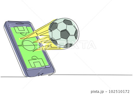 Continuous one line drawing smartphone with app soccer football and ball. Mobile sport stream championship. Online football games. Mobile football. Single line draw design vector graphic illustration 102510172