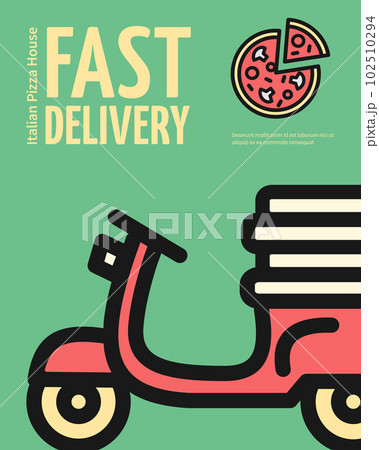 Fast Delivery Italian Pizza House Placard Poster Invitation Banner Card. Vector 102510294