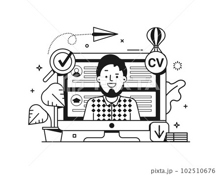 Job Apply CV Building Scene in Line Art 102510676