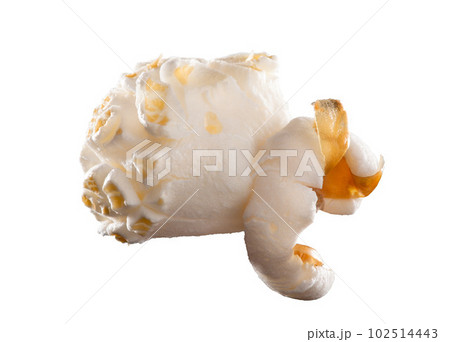 The pop to my corn. Shot of a popped piece of popcorn against a studio background. The pop to my corn. Shot of a popped piece of popcorn against a studio background. 102514443