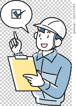 Upper body of a man in work clothes pointing with a binder in one hand Upper body of a man in work clothes pointing with a binder in one hand 102515563