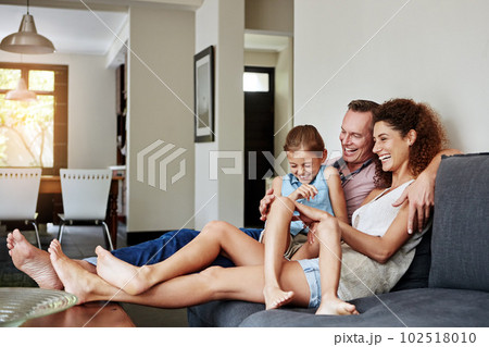 Home is where theyre happiest. a happy family relaxing together at home. 102518010