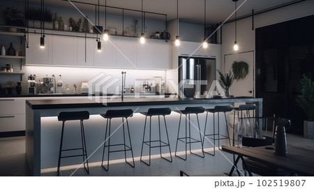 Large modern kitchen in marble and dark wood Large modern kitchen in marble and dark wood 102519807