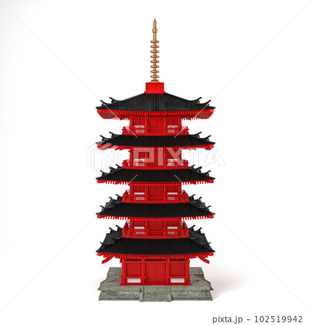 Low poly Japanese ancient pagoda isolated on white background, 3d rendering Low poly Japanese ancient pagoda isolated on white background, 3d rendering 102519942