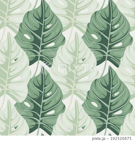 Stylized tropical pattern, palm leaves floral background. Abstract exotic plant seamless pattern. Botanical leaf wallpaper. 102520875