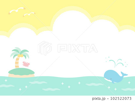 夏のイメージ南の島とクジラとカニとカモメのイラスト_黄色い空 夏のイメージ南の島とクジラとカニとカモメのイラスト_黄色い空 102522073
